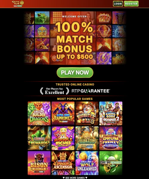 Golden Tiger Casino screenshot casino lobby with slot games, live dealer tables, payment options, and user interface elements