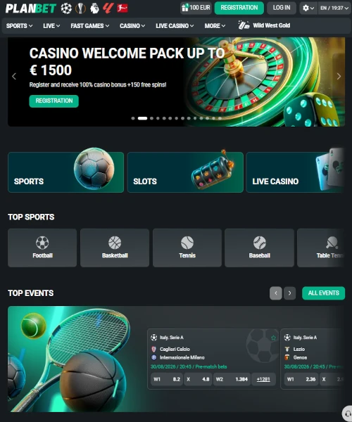 Planbet Casino screenshot casino lobby with slot games, live dealer tables, payment options, and user interface elements