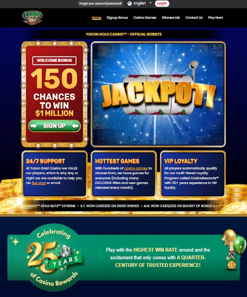 Yukon Gold Casino screenshot casino lobby with slot games, live dealer tables, payment options, and user interface elements