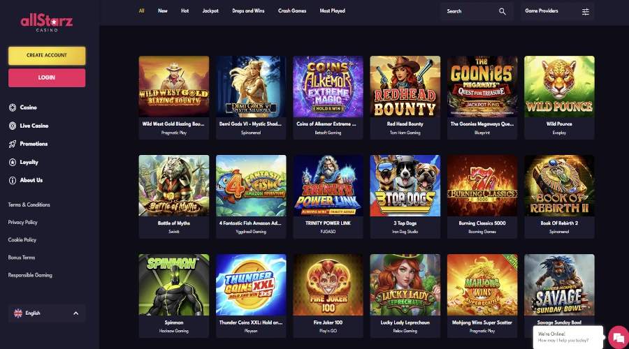 Image of games in Allstarz Casino