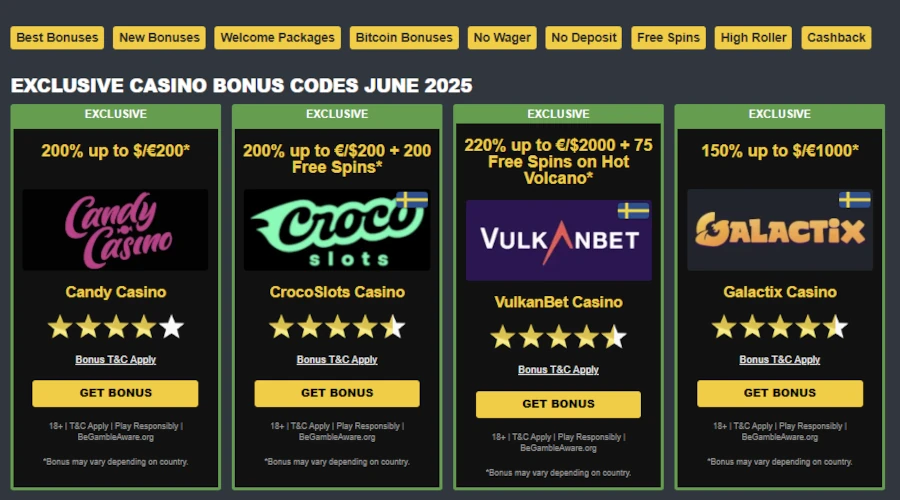 Image of casino bonus page at CasinoGamesOnNet.com