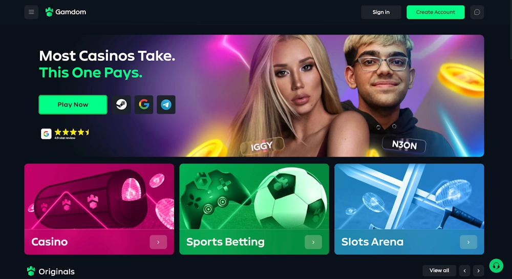 Gamdom casino overview of lobby
