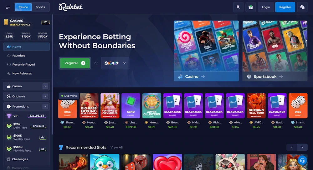 Rainbet casino overview of lobby