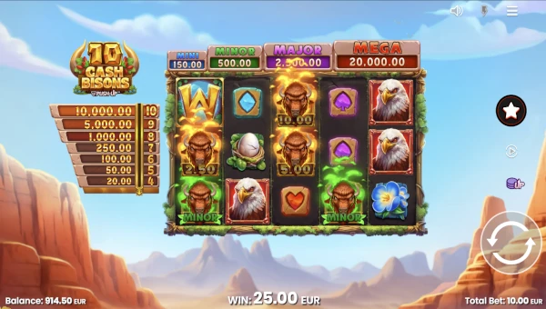Base Game Screenshot of 10 Cash Bisons Slot by Push Gaming