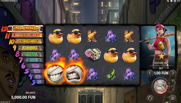 12 Burning Baseballs base game screenshot showing reels and features