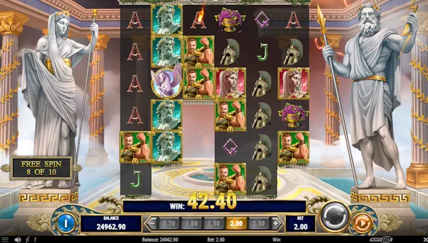 Screenshot of 13th Trial Hercules Abyssways slot demo showing reels and bonus game features