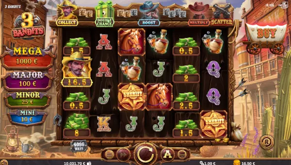 3 Bandits base game screenshot showing reels and features