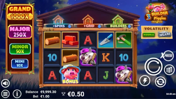 3 Builder Piggies base game screenshot showing reels and features