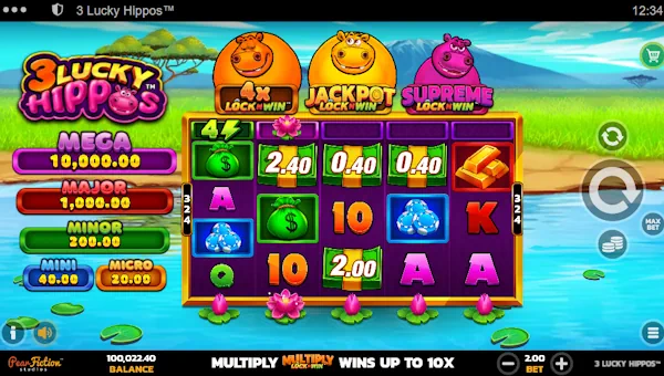 3 Lucky Hippos gameplay