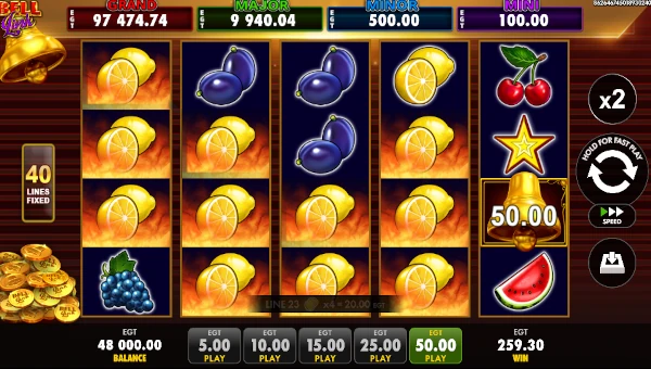 Screenshot of 40 Super Hot slot demo showing reels and bonus game features