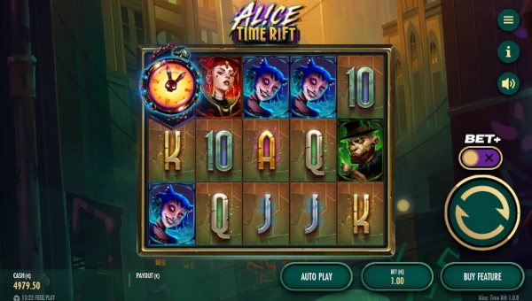 Alice Time Rift base game screenshot showing reels and features
