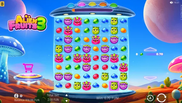 Alien Fruits 3 base game screenshot showing reels and features