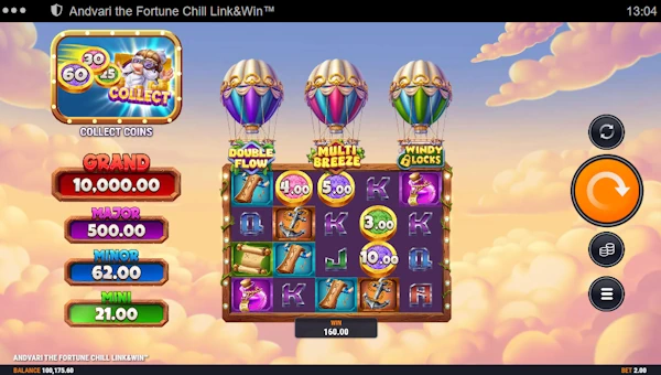 Andvari the Fortune Chill base game screenshot showing reels and features