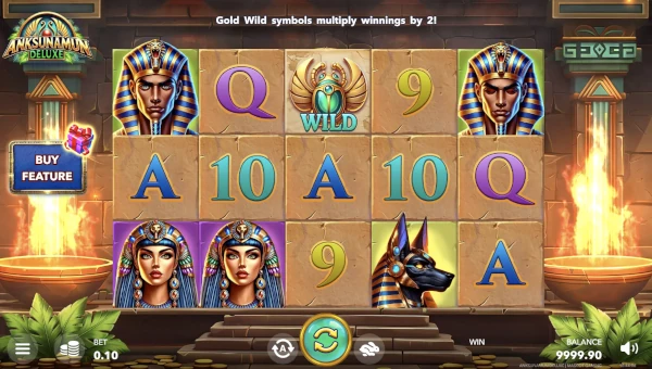 Anksunamun Deluxe base game screenshot showing reels and features