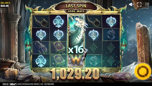 Screenshot of Archdragon King slot demo showing reels and bonus game features