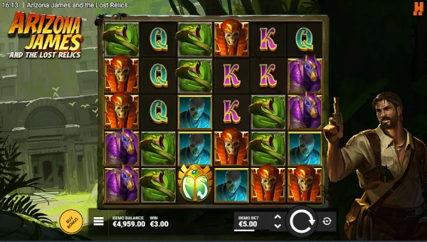 Arizona James and the Lost Relics base game screenshot showing reels and features
