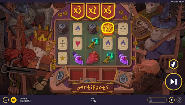 Artifacts base game screenshot showing reels and features