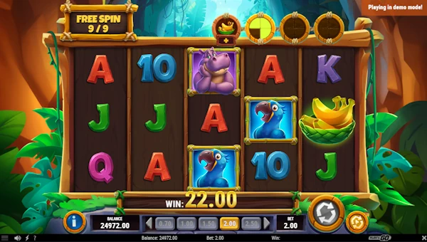 Screenshot of Banana Rush slot demo showing reels and bonus game features