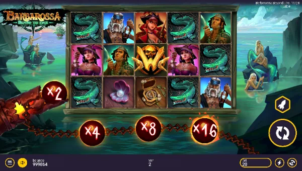 Barbarossa Beyond the Edge base game screenshot showing reels and features