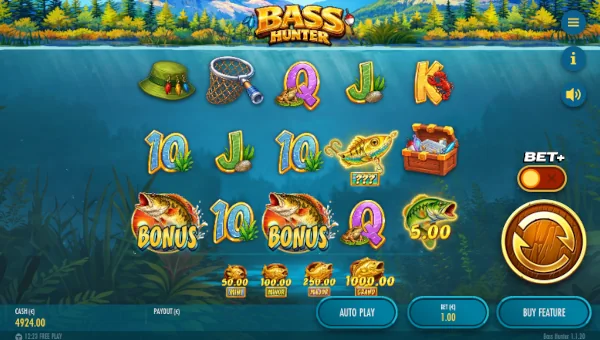 Bass Hunter base game screenshot showing reels and features