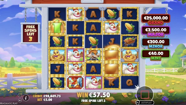 Screenshot of Better Barn House Bonanza slot demo showing reels and bonus game features
