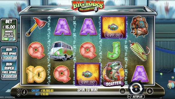 Big Bass Halloween 3 base game screenshot showing reels and features