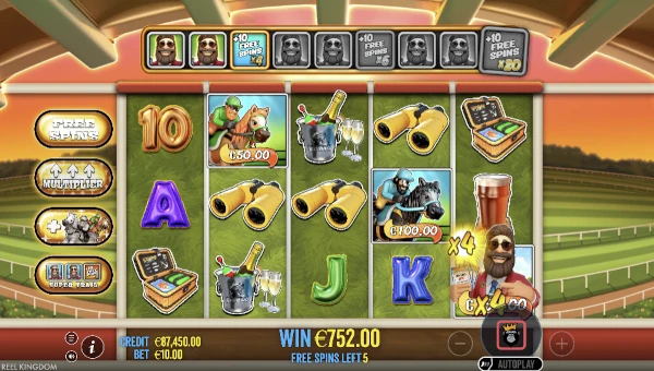 Screenshot of Big Bass Raceday Repeat slot demo showing reels and bonus game features