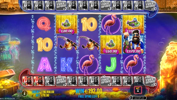 Screenshot of Big Bass Vegas 1000 slot demo showing reels and bonus game features