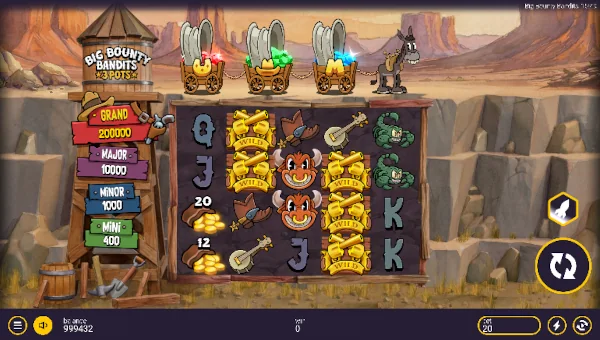 Big Bounty Bandits 3 Pots base game screenshot showing reels and features