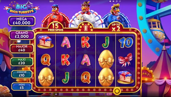 Big Rich Turkeys base game screenshot showing reels and features