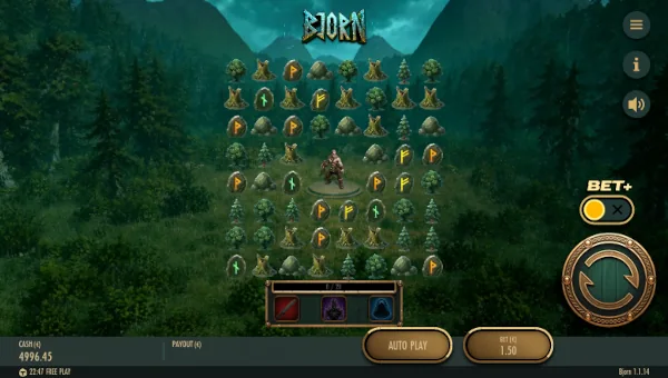 Bjorn base game screenshot showing reels and features