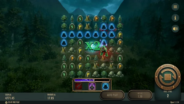 Screenshot of Bjorn slot demo showing reels and bonus game features