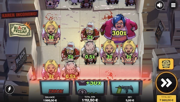 Screenshot of Black Friday slot demo showing reels and bonus game features
