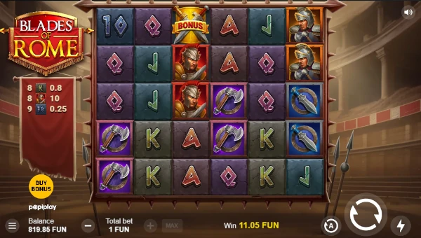 Blades Of Rome base game screenshot showing reels and features