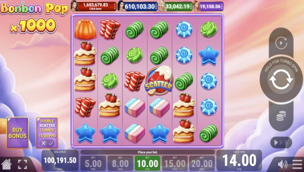 Base Game Screenshot of Bonbon Pop x1000 Slot by PatePlay