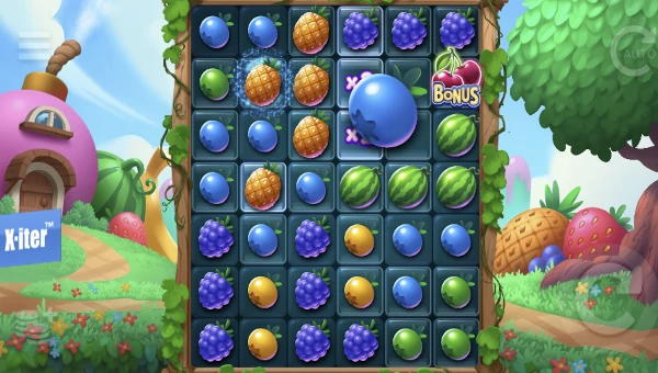 Boomberries base game screenshot showing reels and features
