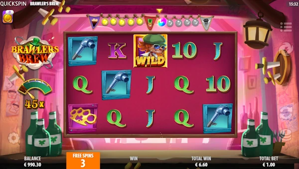 Screenshot of Brawlers Brew slot demo showing reels and bonus game features