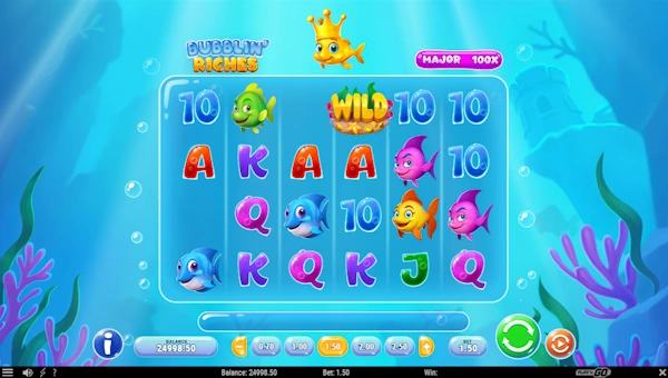 Bubblin Riches base game screenshot showing reels and features