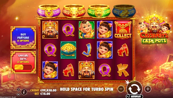 Caishens Cash Pots base game screenshot showing reels and features