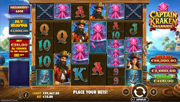 Base Game Screenshot of Captain Kraken Megaways Slot by Pragmatic Play