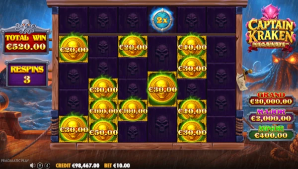 Bonus Game and Free Spins in Captain Kraken Megaways Slot by Pragmatic Play