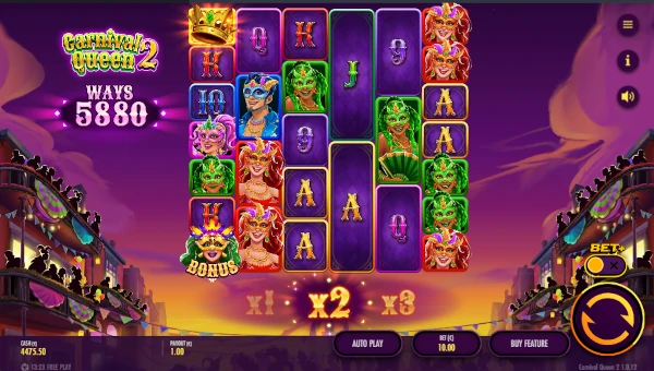 Carnival Queen 2 base game screenshot showing reels and features