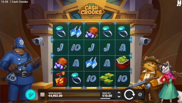 Cash Crooks base game screenshot showing reels and features