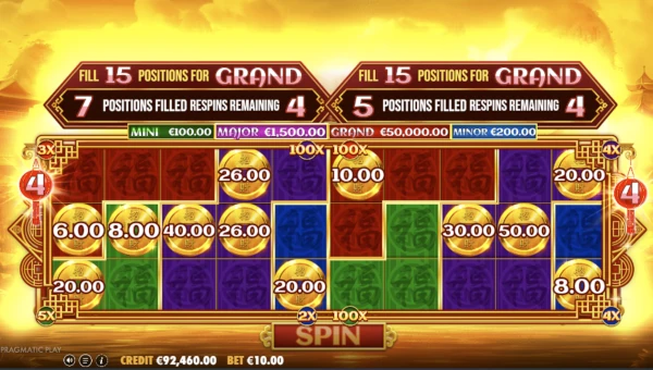 Screenshot of Chests Of Cai Shen Infinity slot demo showing reels and bonus game features