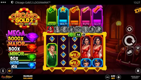 Chicago Gold 2 base game screenshot showing reels and features