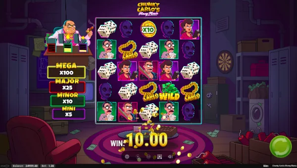 Chunky Carlos Money Mania base game screenshot showing reels and features