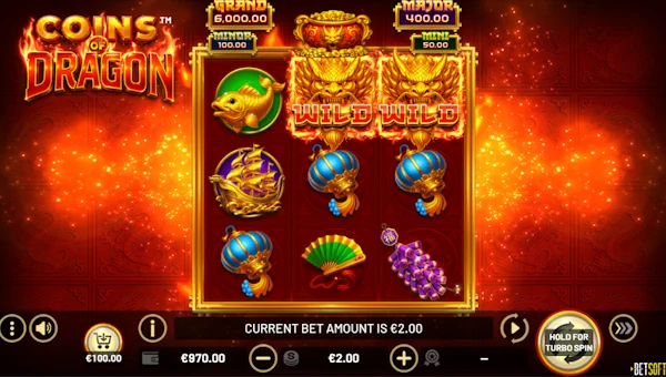Coins of Dragon base game screenshot showing reels and features