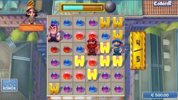 Screenshot of Concrete Cowboys slot demo showing reels and bonus game features