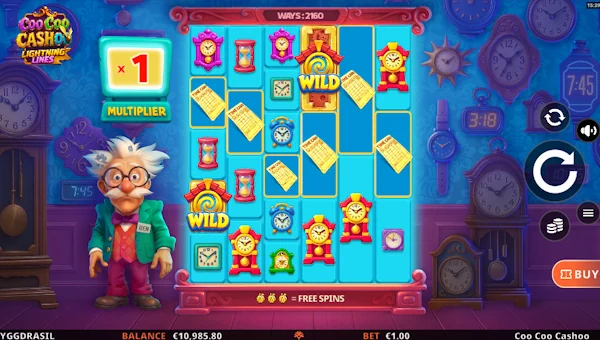 Coo Coo Cashoo base game screenshot showing reels and features