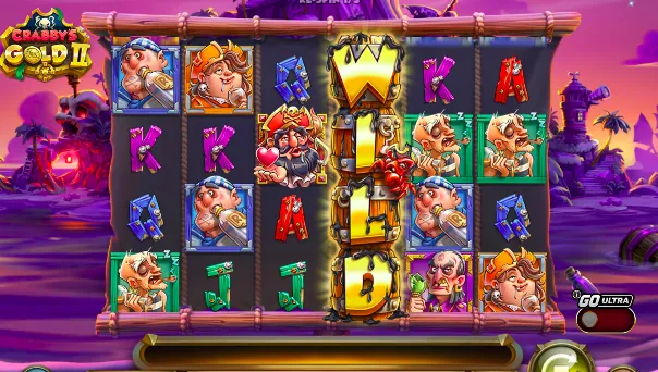 Screenshot of Crabbys Gold II slot demo showing reels and bonus game features